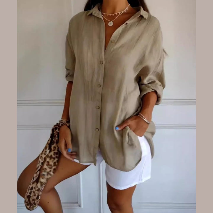 Virgie - Camisa Clásica de Solapa Sencilla