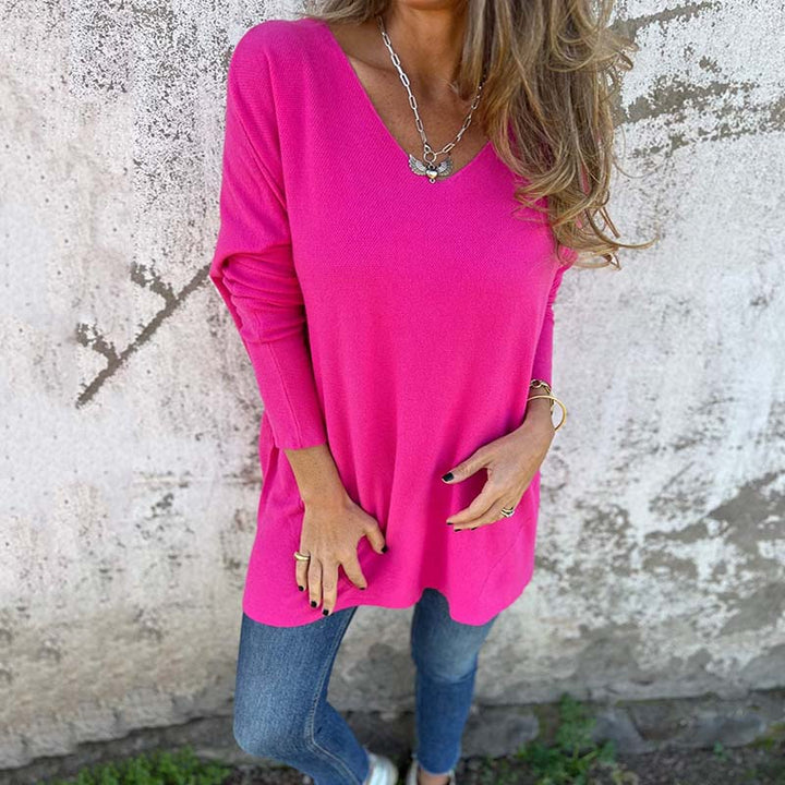Soledad - Cómoda Blusa de Punto de Manga Larga y Cuello en V