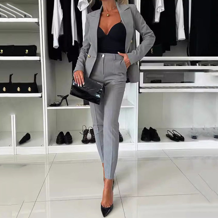 Thirza - Conjunto de Blazer Cruzado y Pantalón Corte Entallado