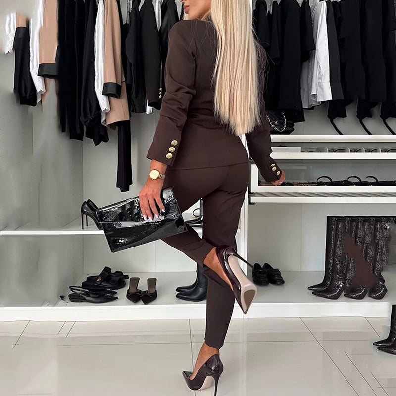 Thirza - Conjunto de Blazer Cruzado y Pantalón Corte Entallado