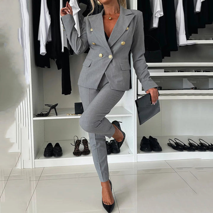 Thirza - Conjunto de Blazer Cruzado y Pantalón Corte Entallado
