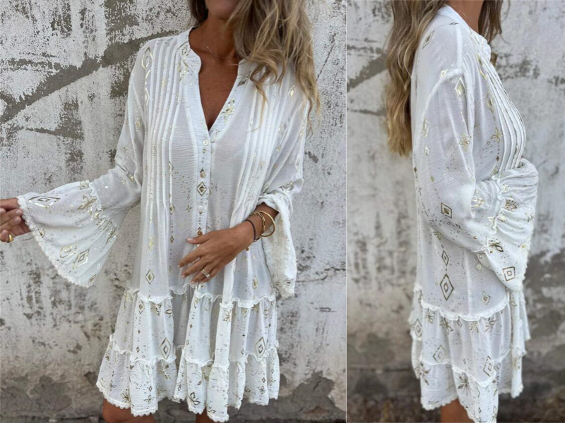 Gillian - Vestido Midi Con Estampado Geométrico y Cuello En V