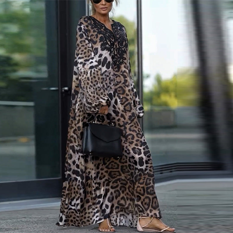 Virginia - Vestido de Manga Larga con Estampado de Leopardo