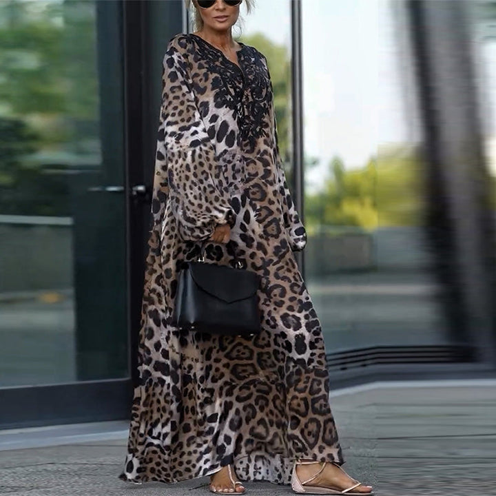Virginia - Vestido de Manga Larga con Estampado de Leopardo
