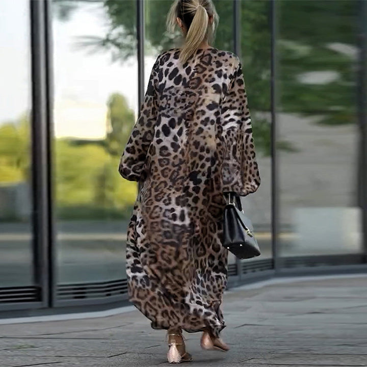 Virginia - Vestido de Manga Larga con Estampado de Leopardo