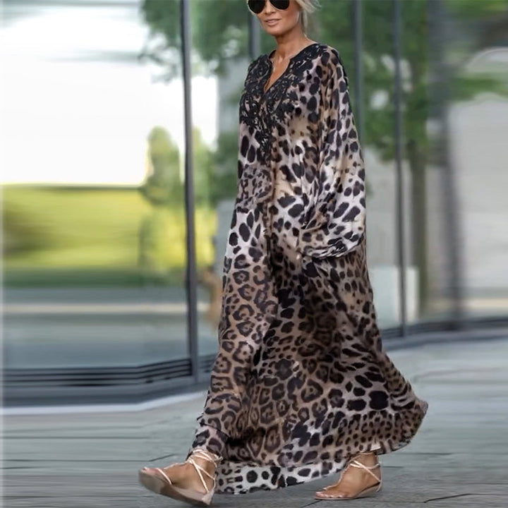 Virginia - Vestido de Manga Larga con Estampado de Leopardo