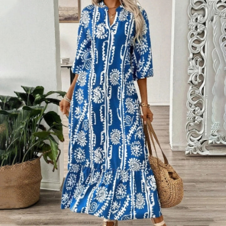 Werena - Elegante Vestido Suelto Estampado Con Cuello En V