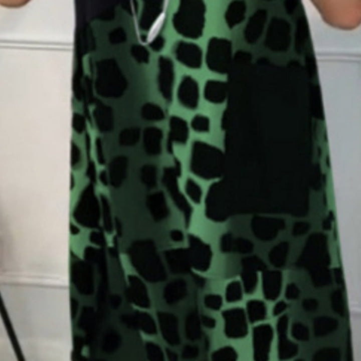 Hansine - Vestido Estampado de Cuello Redondo y Manga Corta