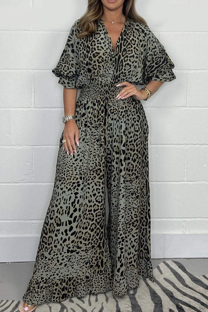 Debbie - Vestido Con Cuello en V y Estampado de Leopardo