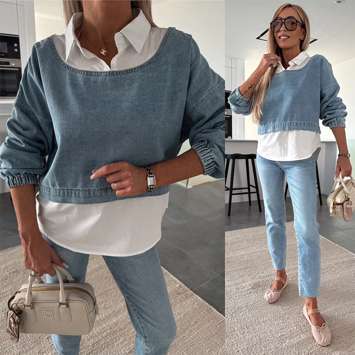 Nadira - Conjunto de Pantalón y Top Vaqueros de Manga Larga