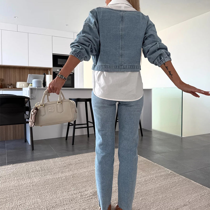 Nadira - Conjunto de Pantalón y Top Vaqueros de Manga Larga