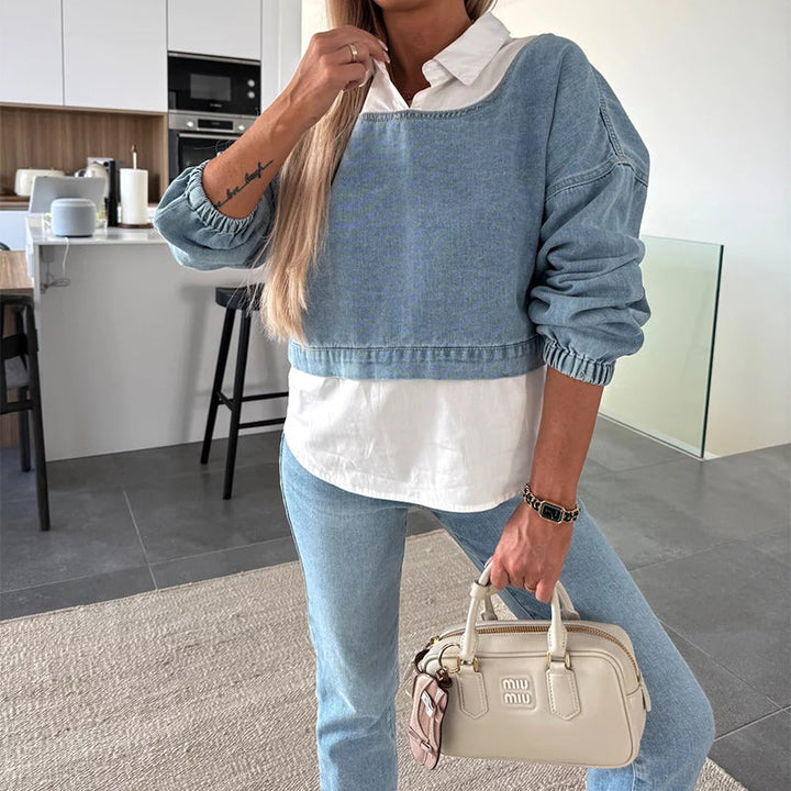 Nadira - Conjunto de Pantalón y Top Vaqueros de Manga Larga