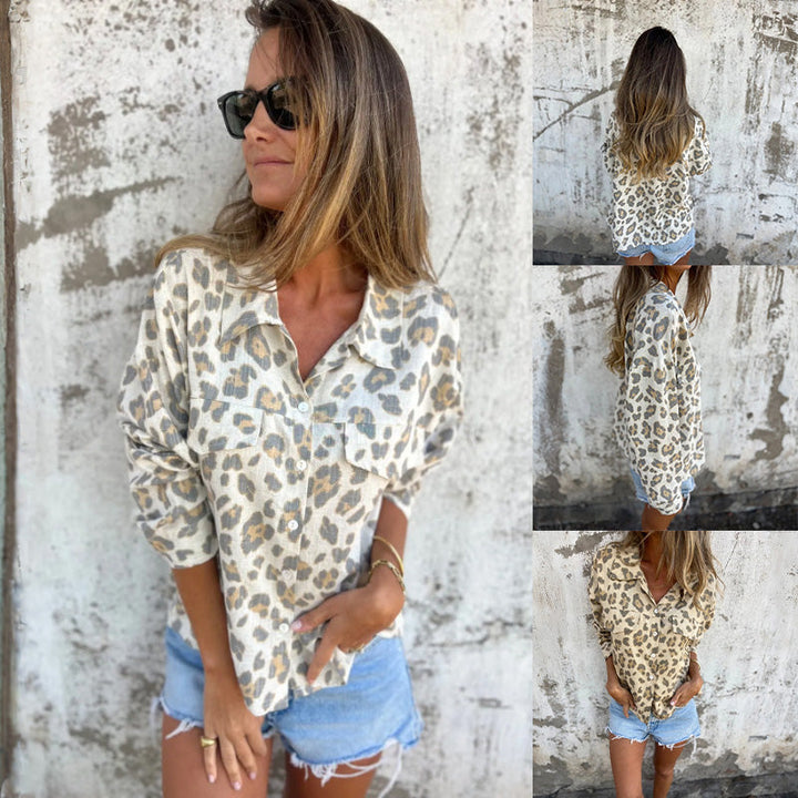 Leely - Camisa Estampada Con Cuello Y Mangas Largas