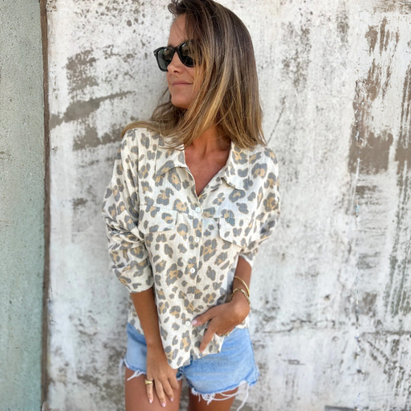 Leely - Camisa Estampada Con Cuello Y Mangas Largas