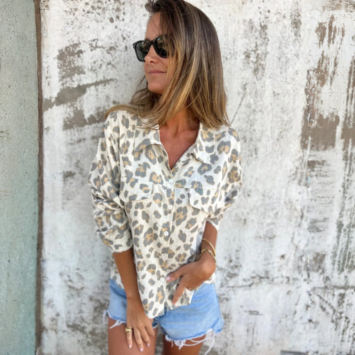Leely - Camisa Estampada Con Cuello Y Mangas Largas