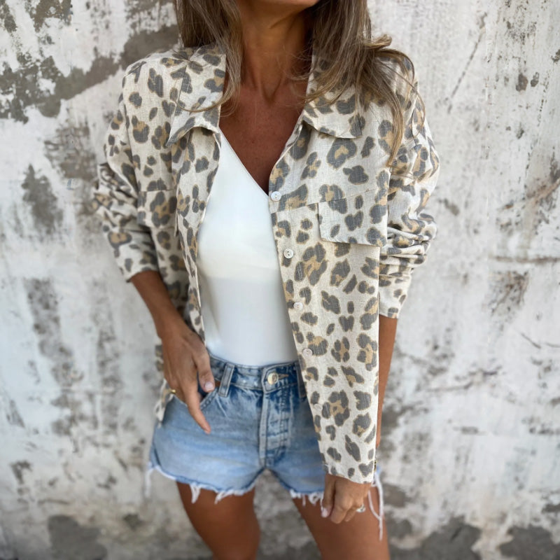 Leely - Camisa Estampada Con Cuello Y Mangas Largas