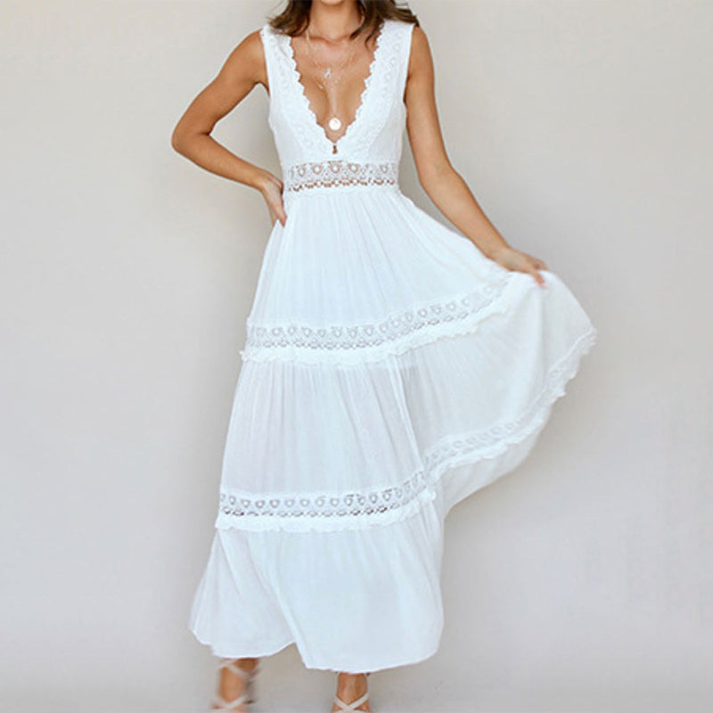 Melyssa -  Vestido Largo con Cuello de Pico
