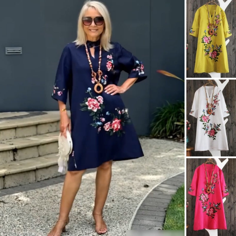 Russo - Floral Vestido Con Suelto Cuello en V