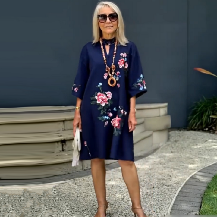 Russo - Floral Vestido Con Suelto Cuello en V
