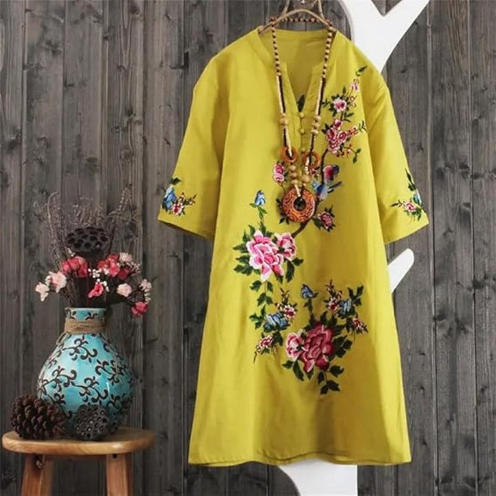Russo - Floral Vestido Con Suelto Cuello en V