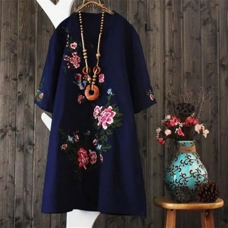 Russo - Floral Vestido Con Suelto Cuello en V