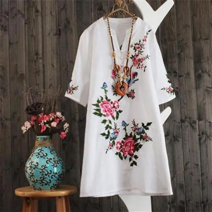 Russo - Floral Vestido Con Suelto Cuello en V