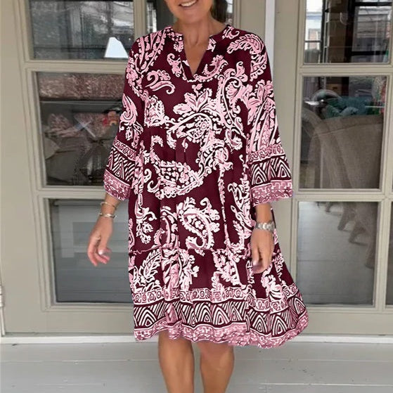 Viloura - Vestido con Estampado Floral y Cuello en Pico