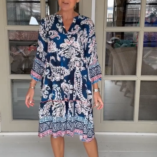 Viloura - Vestido con Estampado Floral y Cuello en Pico