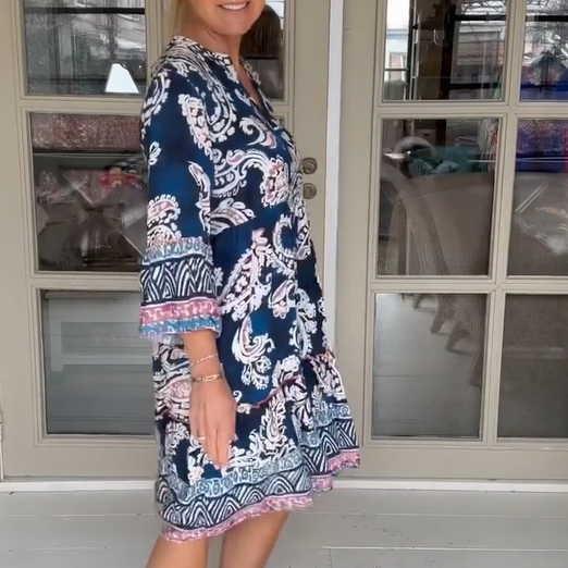 Viloura - Vestido con Estampado Floral y Cuello en Pico