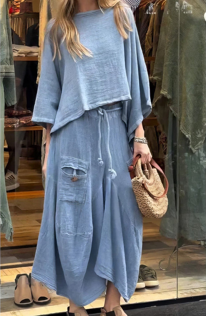 Elaine - Conjunto Casual De Dos Piezas Blusa y Falda